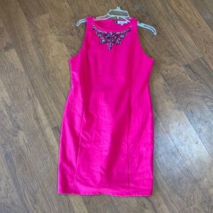 JLo hot pink jeweled dress